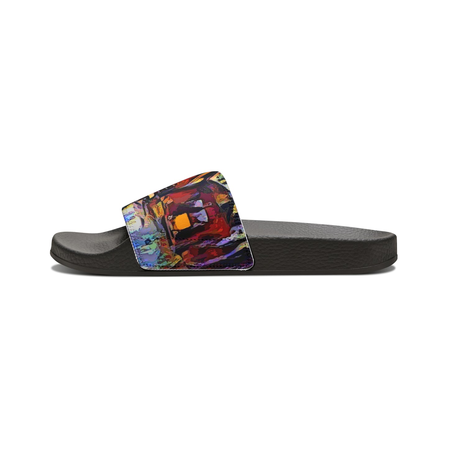 Men's PU Slide Sandals ... A Very Abstract "Mountain Winter Scene" ... Original Works. Copyright Phot's Photo_LODA: Les Objets D'Art. December 2023 ...