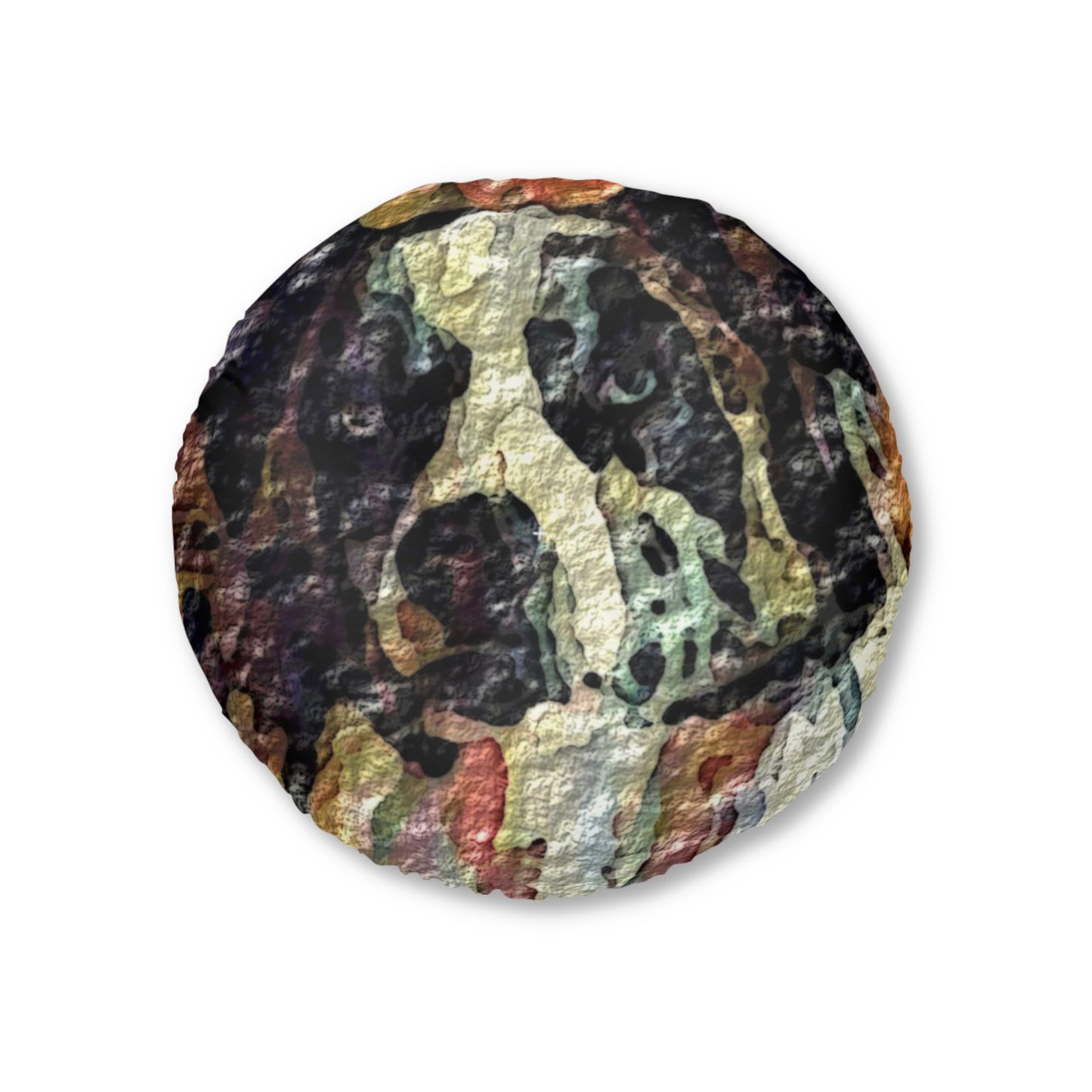 Tufted Floor Pillow, Round ... Ozzy-Hippensteel ... "Don't Cry Now ... Dry-Your-Eyes ... On-The-Wind". Original Works. May 2023.