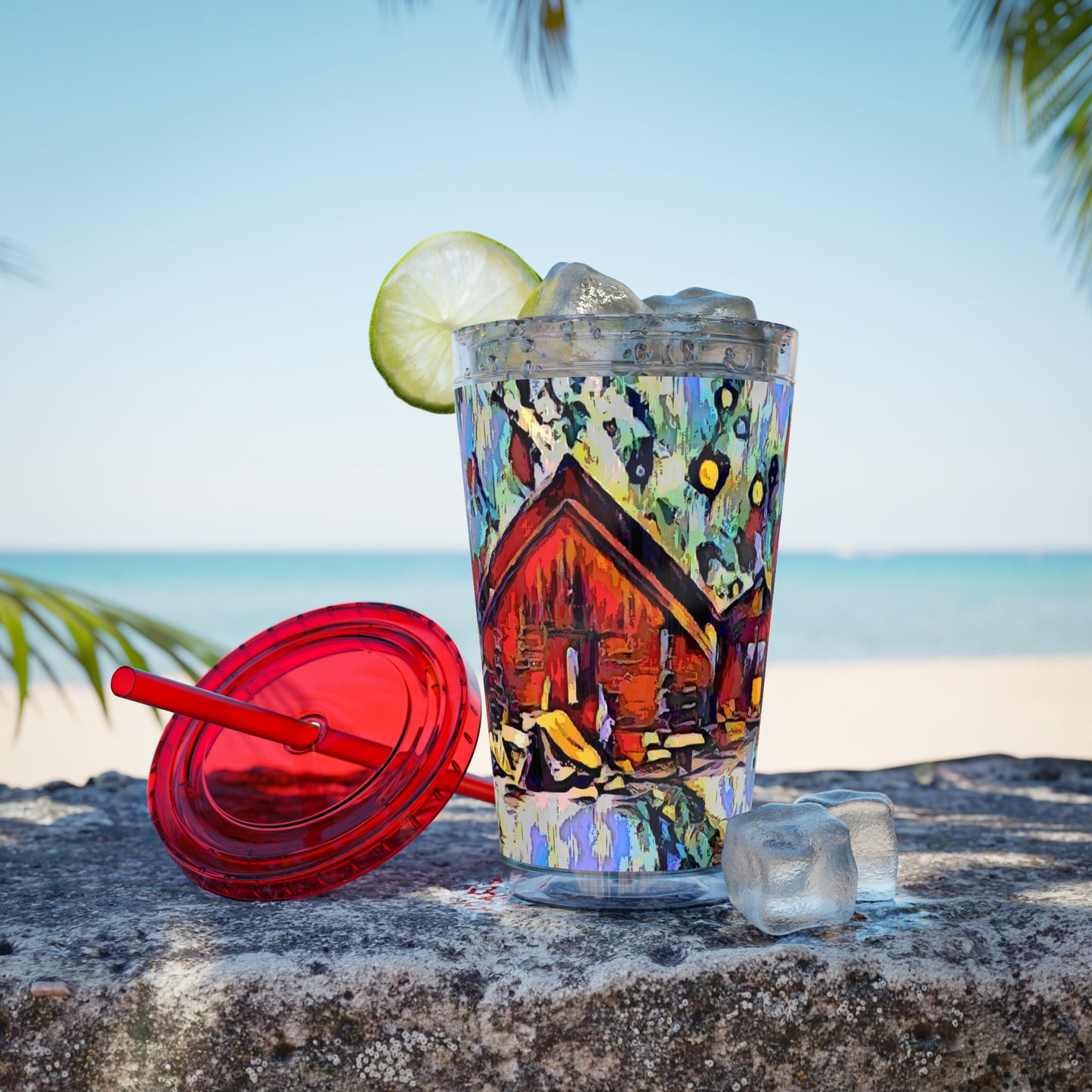 Sunsplash Tumbler with Straw, 16oz ... A Very Abstract "Mountain Winter Scene" ... Original Works. Copyright Phot's Photo_LODA: Les Objets D'Art. December 2023 ...