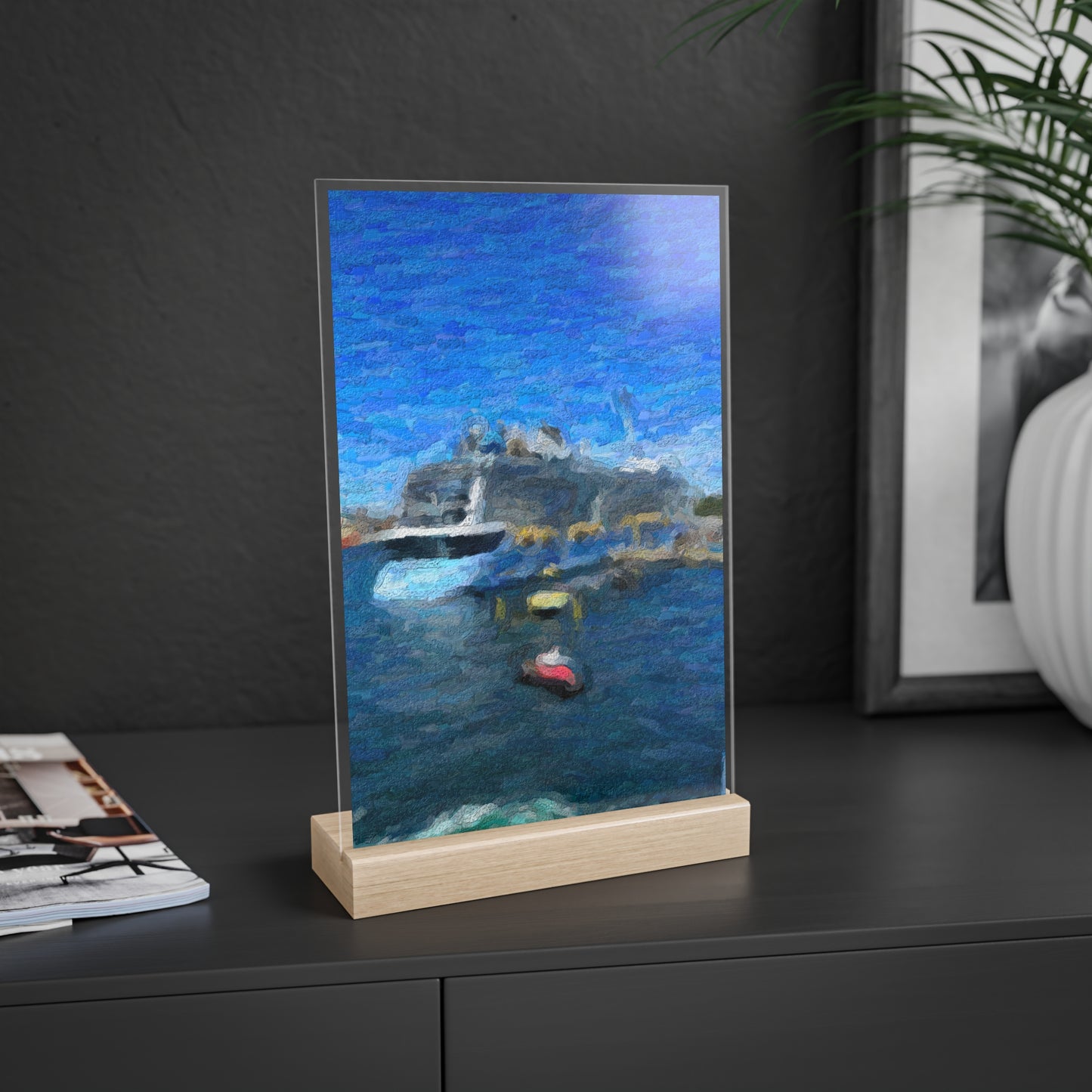 Acrylic Sign with Wooden Stand ... Into Vancouver Harbor We Arrive: Celebrity Edge-Cruise ... Vancouver, British Columbia ... June 2024 ... Original Works