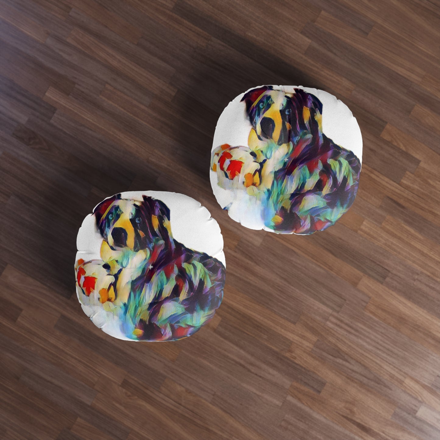 Tufted Floor Pillow, Round ... Ozzy-Hippensteel ... "Don't Cry Now ... Dry-Your-Eyes ... On-The-Wind". Original Works. May 2023.