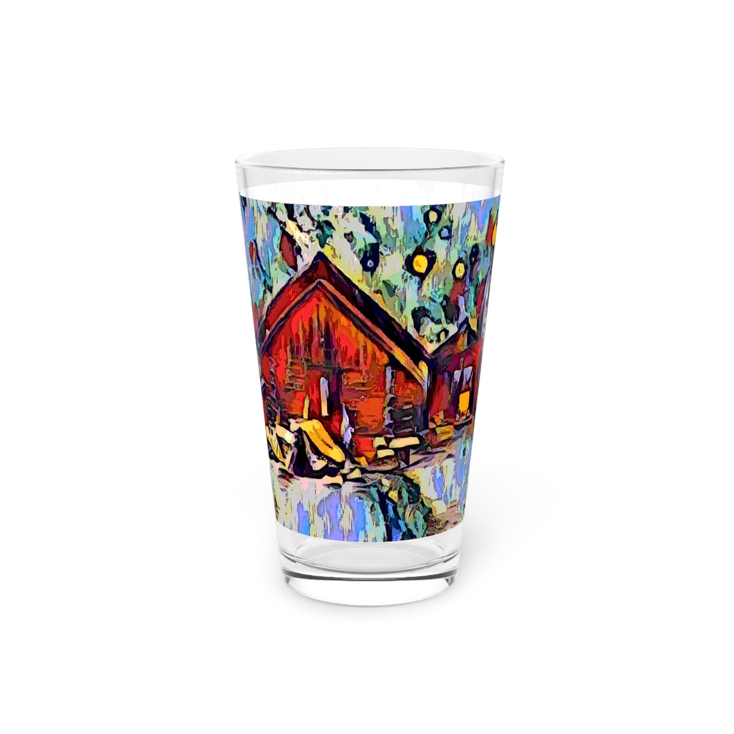 Pint Glass, 16oz ... A Very Abstract "Mountain Winter Scene" ... Original Works. Copyright Phot's Photo_LODA: Les Objets D'Art. December 2023 ...
