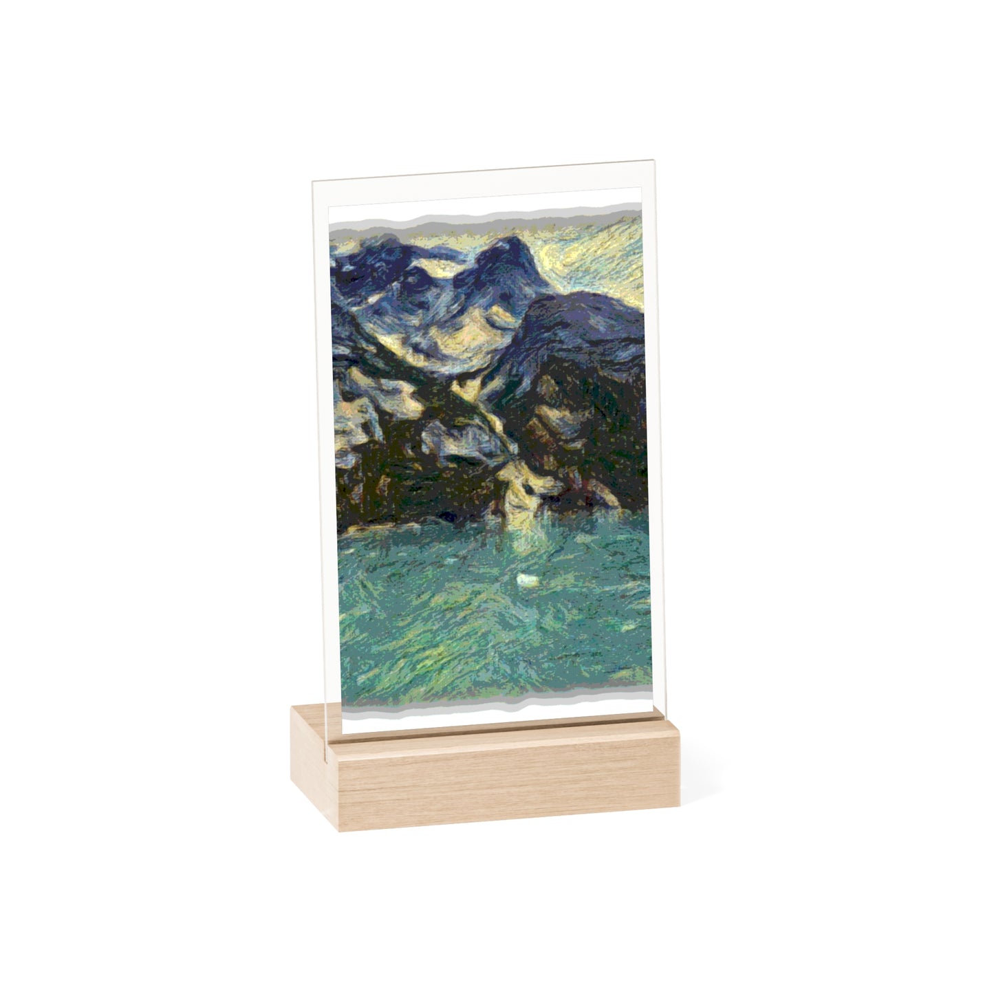 Acrylic Sign with Wooden Stand ... Tracy Arm Fjord ... South Of Skagway, Alaska ... Summer: June 2024 ... Original Works ...