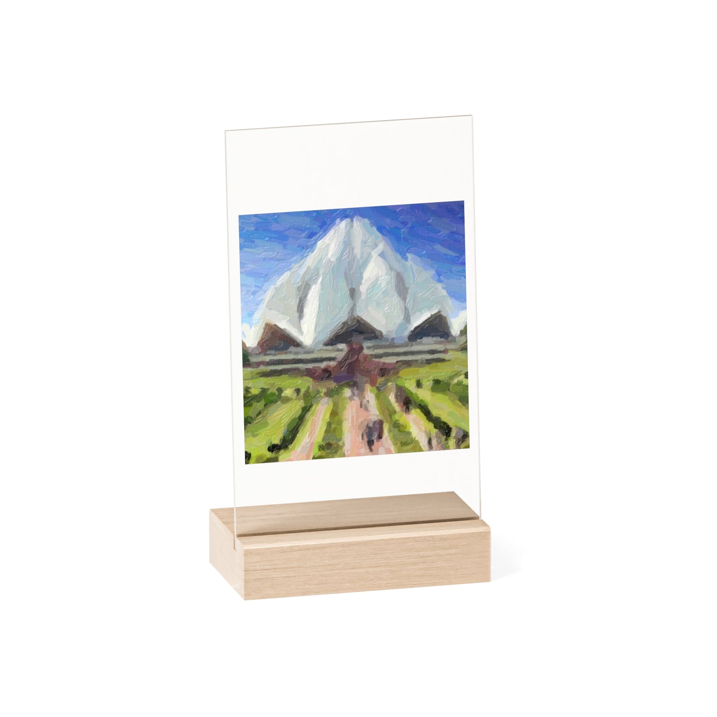 Acrylic Sign with Wooden Stand ... Bahai'i-House-Of-Worship ... "New Delhi's World-Famous Lotus Temple" ... Original Works ... Delhi, India: Circa 2003-2007 ...