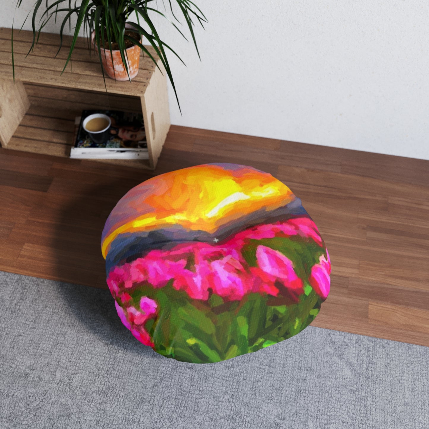 Tufted Floor Pillow, Round ... Skagit Valley Tulips ... Skagit Valley, Washington ... Family Archives ... Original Works ... Circa 1980's ...
