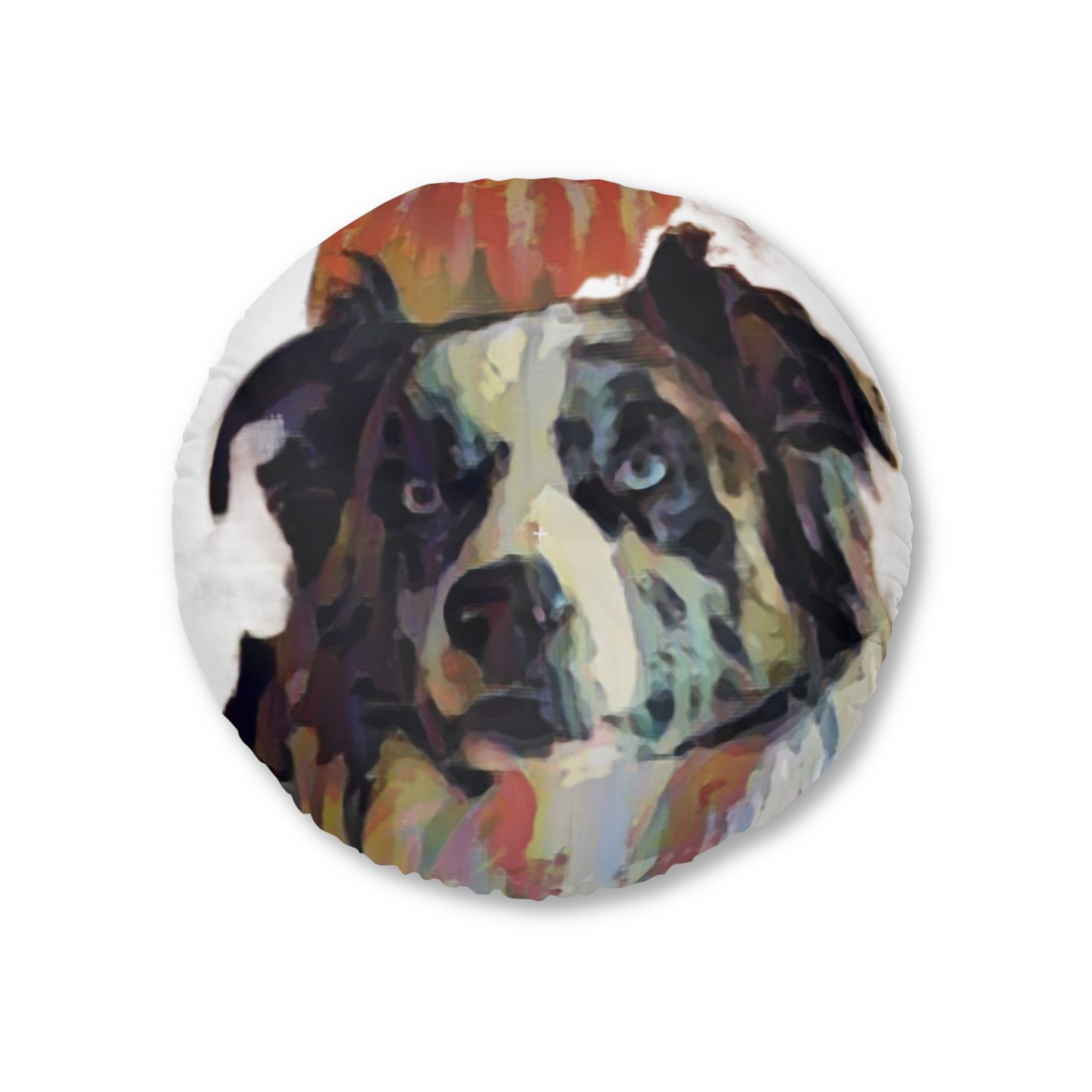 Tufted Floor Pillow, Round ... Ozzy-Hippensteel ... "Don't Cry Now ... Dry-Your-Eyes ... On-The-Wind". Original Works. May 2023.