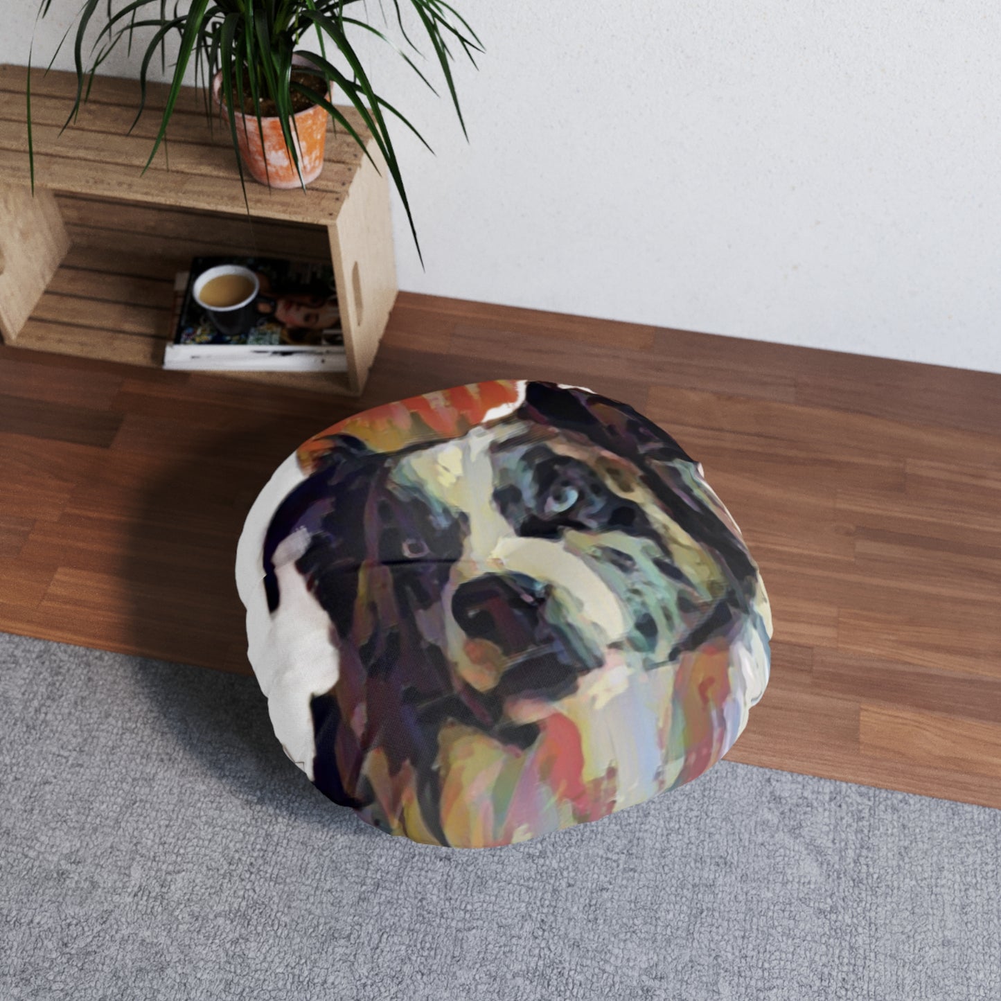 Tufted Floor Pillow, Round ... Ozzy-Hippensteel ... "Don't Cry Now ... Dry-Your-Eyes ... On-The-Wind". Original Works. May 2023.