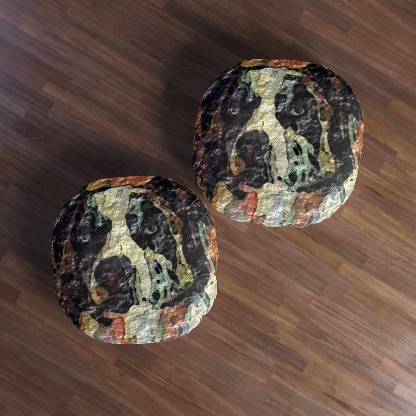 Tufted Floor Pillow, Round ... Ozzy-Hippensteel ... "Don't Cry Now ... Dry-Your-Eyes ... On-The-Wind". Original Works. May 2023.