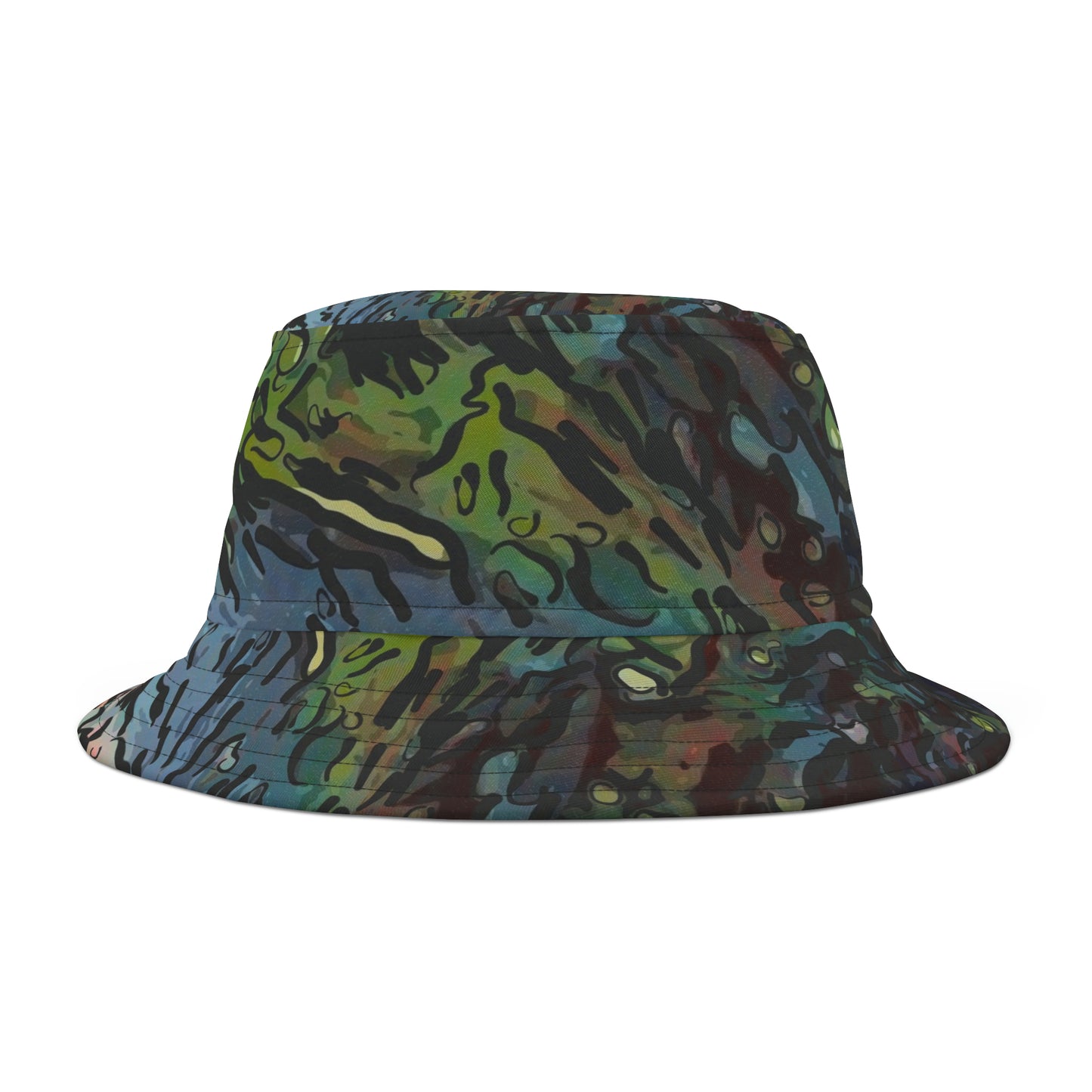 Bucket Hat (AOP) ... A Very Colorful Winter Abstract ... "Mountain Cabin & Vehicle On-A-Snowy-January 2024 Evening" ... Original Works ...