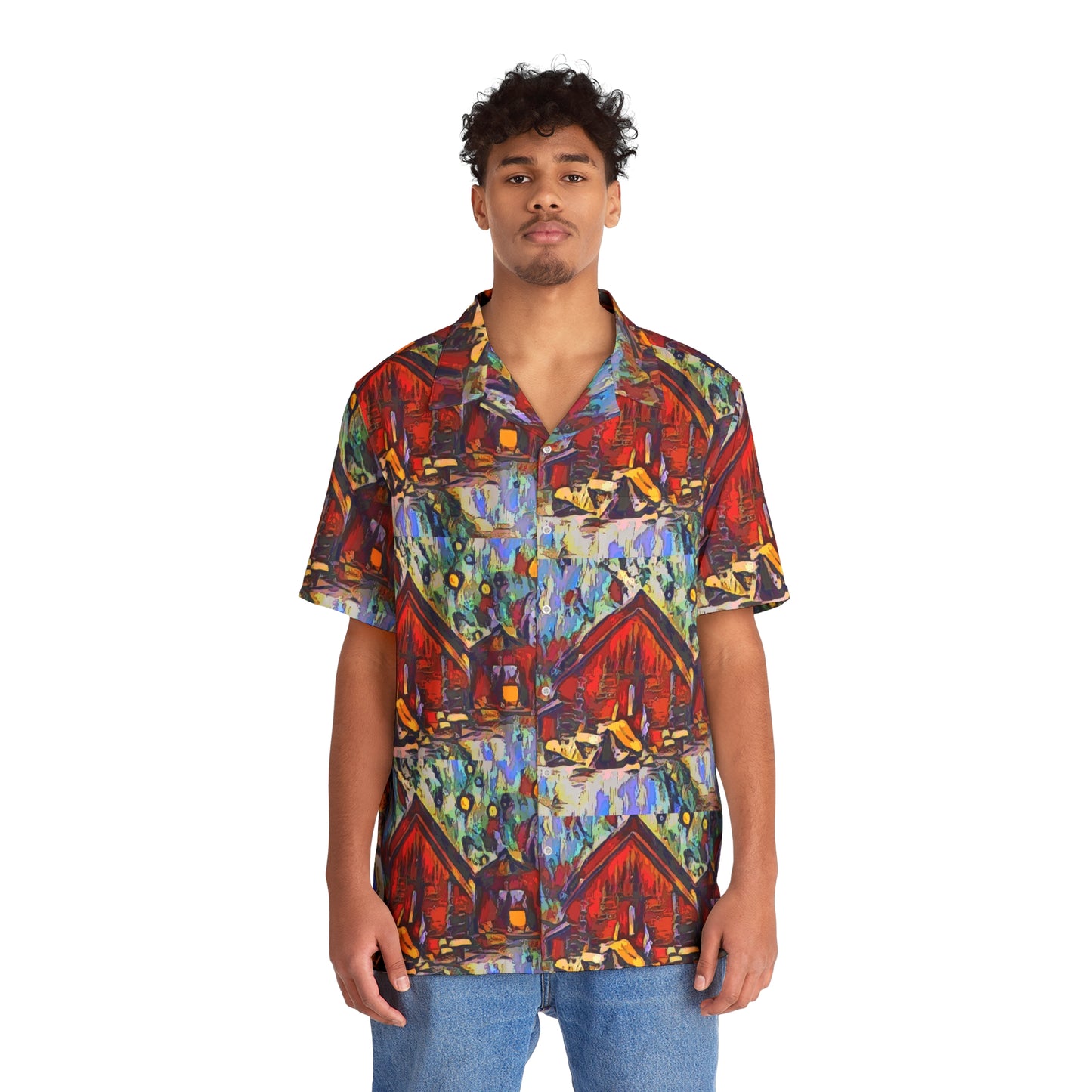 Men's Hawaiian Shirt (AOP) ... A Very Abstract "Mountain Winter Scene" ... Original Works. Copyright Phot's Photo_LODA: Les Objets D'Art. December 2023 ...