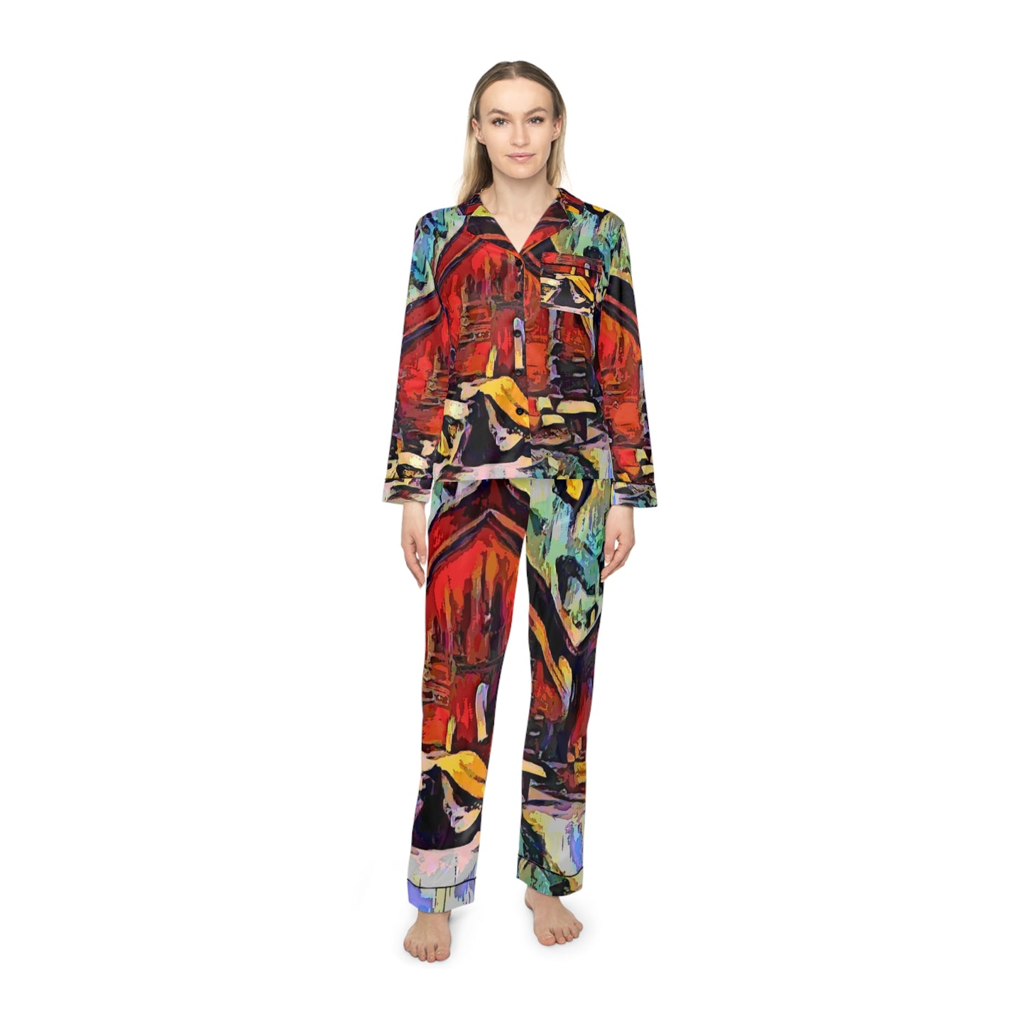 Women's Satin Pajamas (AOP) ... A Very Abstract "Mountain Winter Scene" ... Original Works. Copyright Phot's Photo_LODA: Les Objets D'Art. December 2023 ...