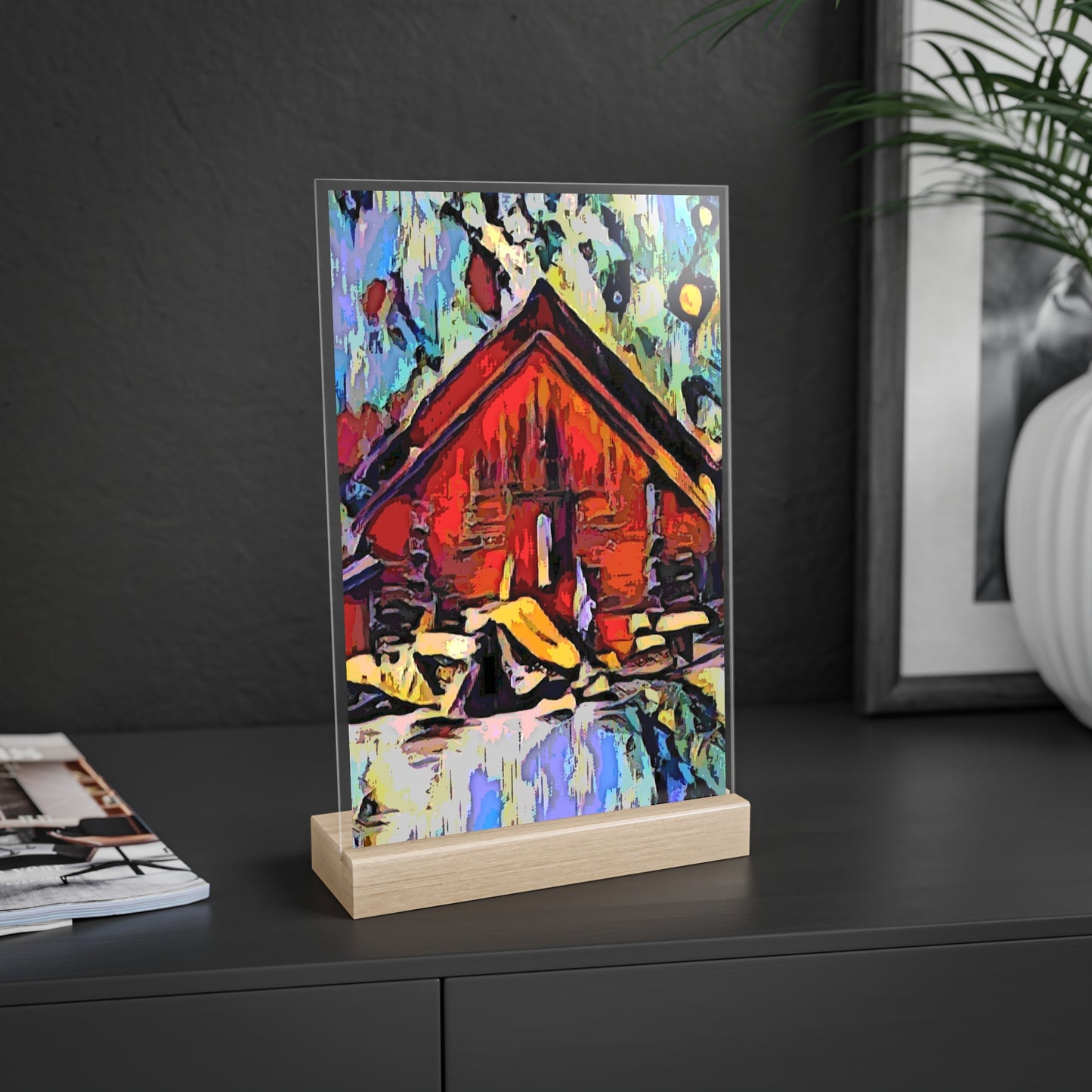 Acrylic Sign with Wooden Stand ... A Very Abstract "Mountain Winter Scene" ... Original Works. Copyright Phot's Photo_LODA: Les Objets D'Art. December 2023 ...