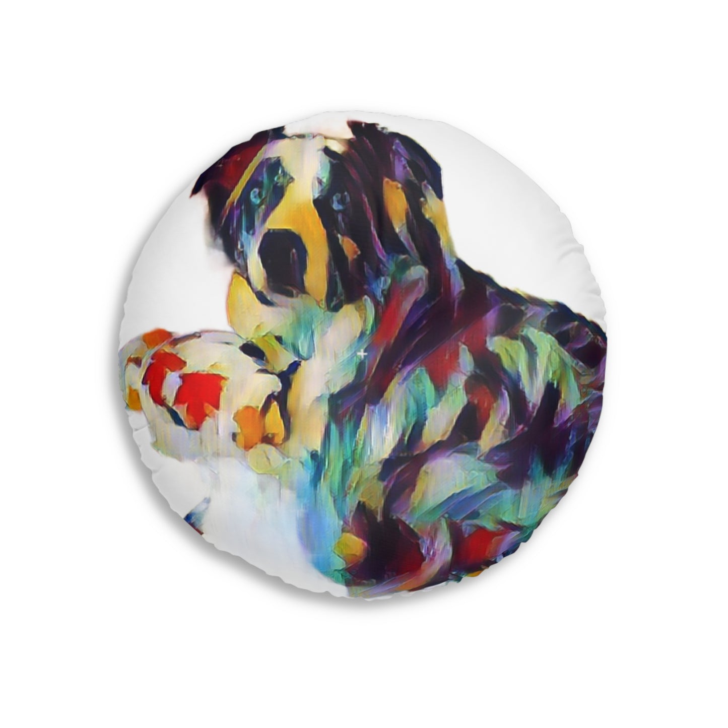 Tufted Floor Pillow, Round ... Ozzy-Hippensteel ... "Don't Cry Now ... Dry-Your-Eyes ... On-The-Wind". Original Works. May 2023.