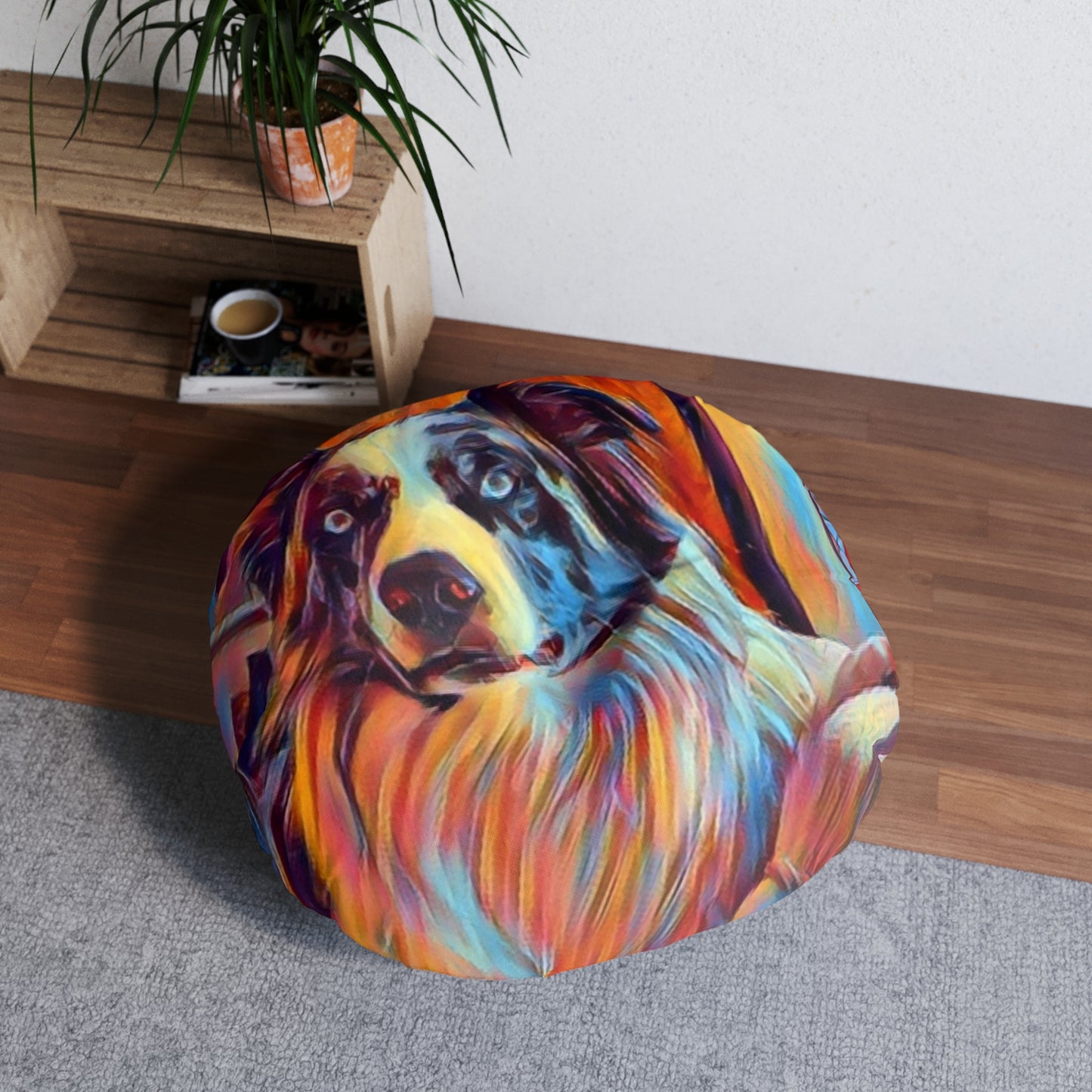 Tufted Floor Pillow, Round ... Ozzy-Hippensteel ... "Don't Cry Now ... Dry-Your-Eyes ... On-The-Wind". Original Works. May 2023.