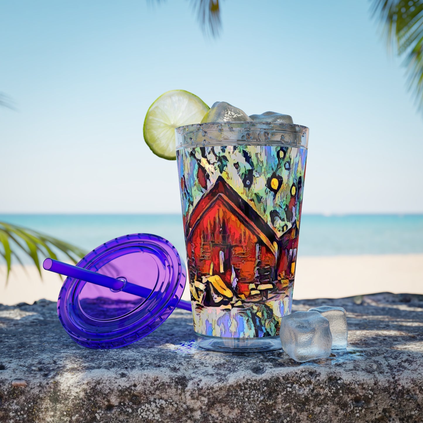 Sunsplash Tumbler with Straw, 16oz ... A Very Abstract "Mountain Winter Scene" ... Original Works. Copyright Phot's Photo_LODA: Les Objets D'Art. December 2023 ...