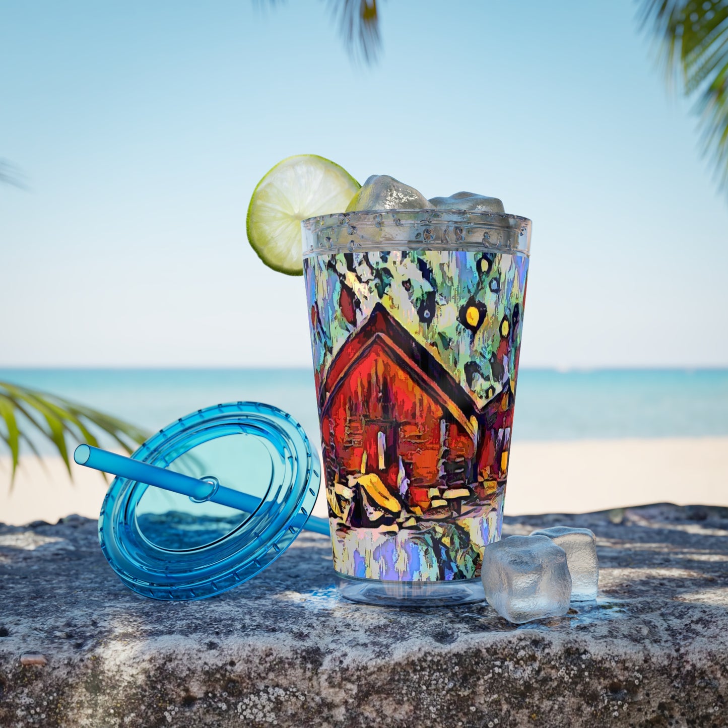 Sunsplash Tumbler with Straw, 16oz ... A Very Abstract "Mountain Winter Scene" ... Original Works. Copyright Phot's Photo_LODA: Les Objets D'Art. December 2023 ...
