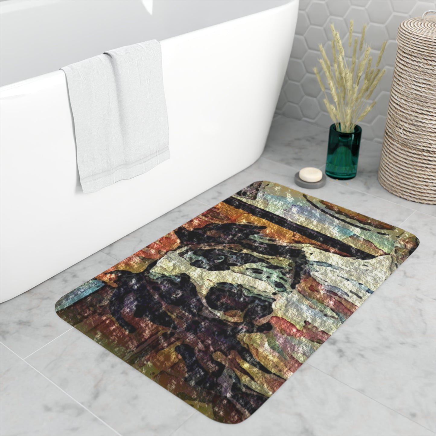 Memory Foam Bath Mat ... Ozzy-Hippensteel ... "Don't Cry Now ... Dry-Your-Eyes ... On-The-Wind". Original Works. May 2023.