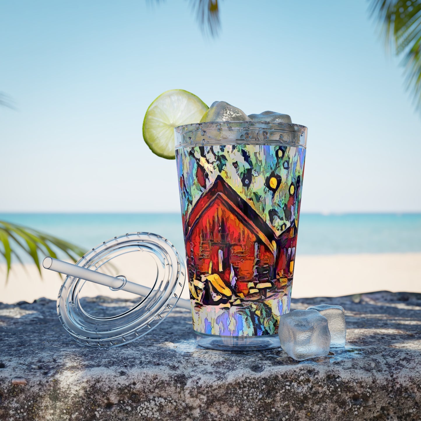 Sunsplash Tumbler with Straw, 16oz ... A Very Abstract "Mountain Winter Scene" ... Original Works. Copyright Phot's Photo_LODA: Les Objets D'Art. December 2023 ...