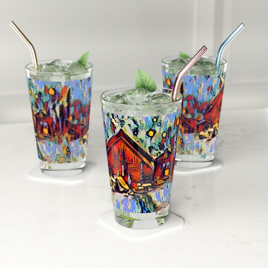 Pint Glass, 16oz ... A Very Abstract "Mountain Winter Scene" ... Original Works. Copyright Phot's Photo_LODA: Les Objets D'Art. December 2023 ...