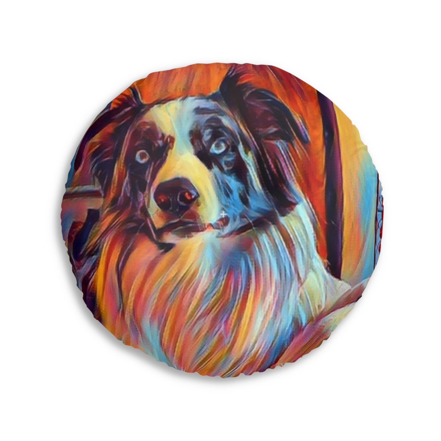 Tufted Floor Pillow, Round ... Ozzy-Hippensteel ... "Don't Cry Now ... Dry-Your-Eyes ... On-The-Wind". Original Works. May 2023.