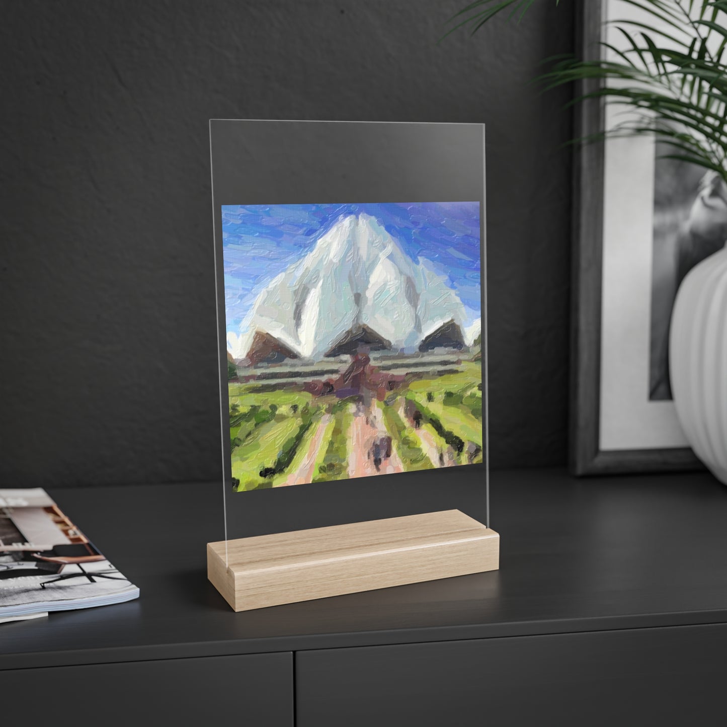 Acrylic Sign with Wooden Stand ... Bahai'i-House-Of-Worship ... "New Delhi's World-Famous Lotus Temple" ... Original Works ... Delhi, India: Circa 2003-2007 ...