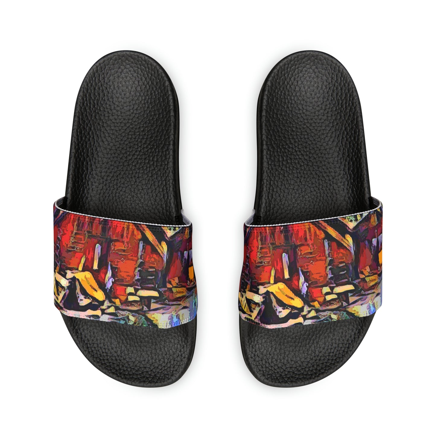 Men's PU Slide Sandals ... A Very Abstract "Mountain Winter Scene" ... Original Works. Copyright Phot's Photo_LODA: Les Objets D'Art. December 2023 ...