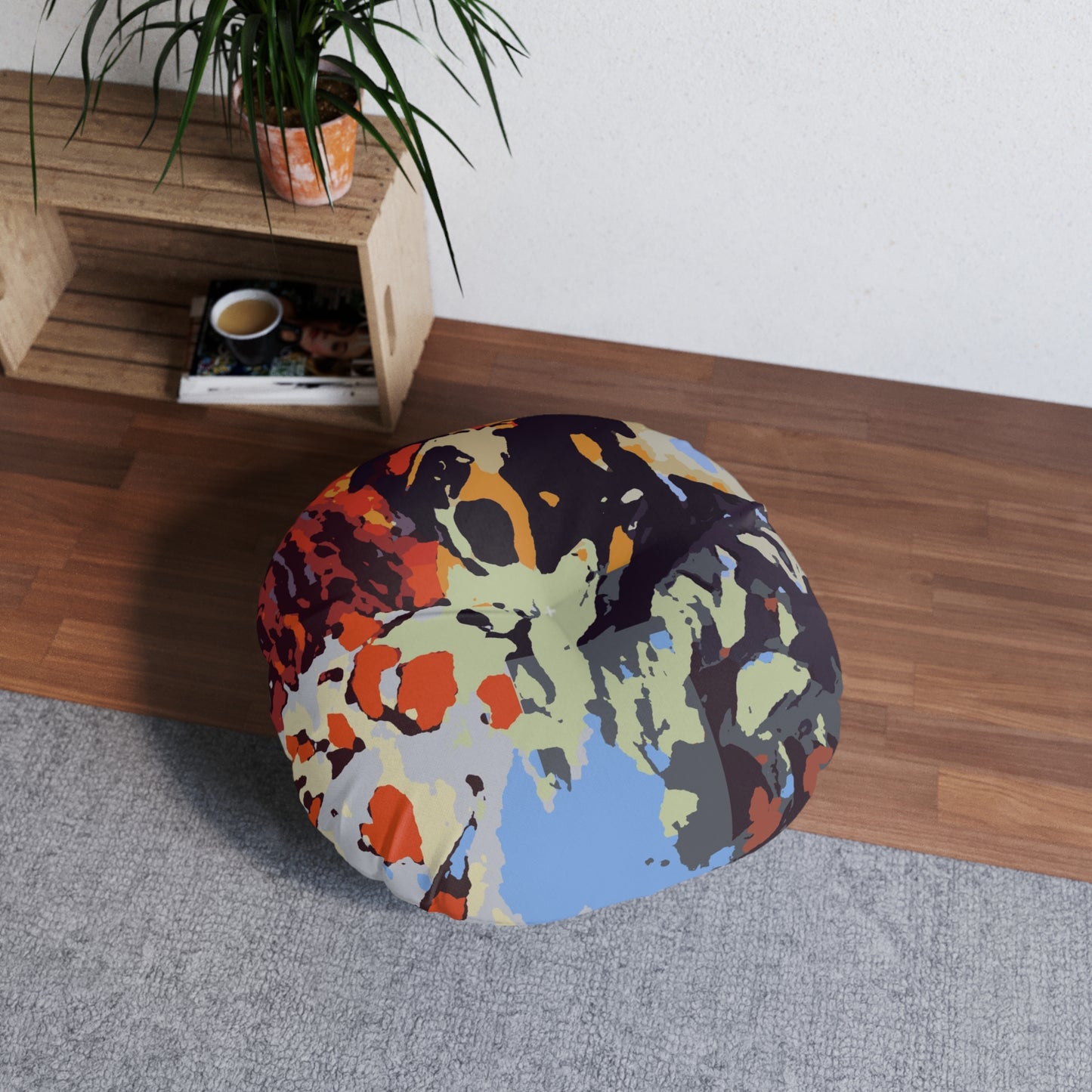 Tufted Floor Pillow, Round ... Ozzy-Hippensteel ... "Don't Cry Now ... Dry-Your-Eyes ... On-The-Wind". Original Works. May 2023.