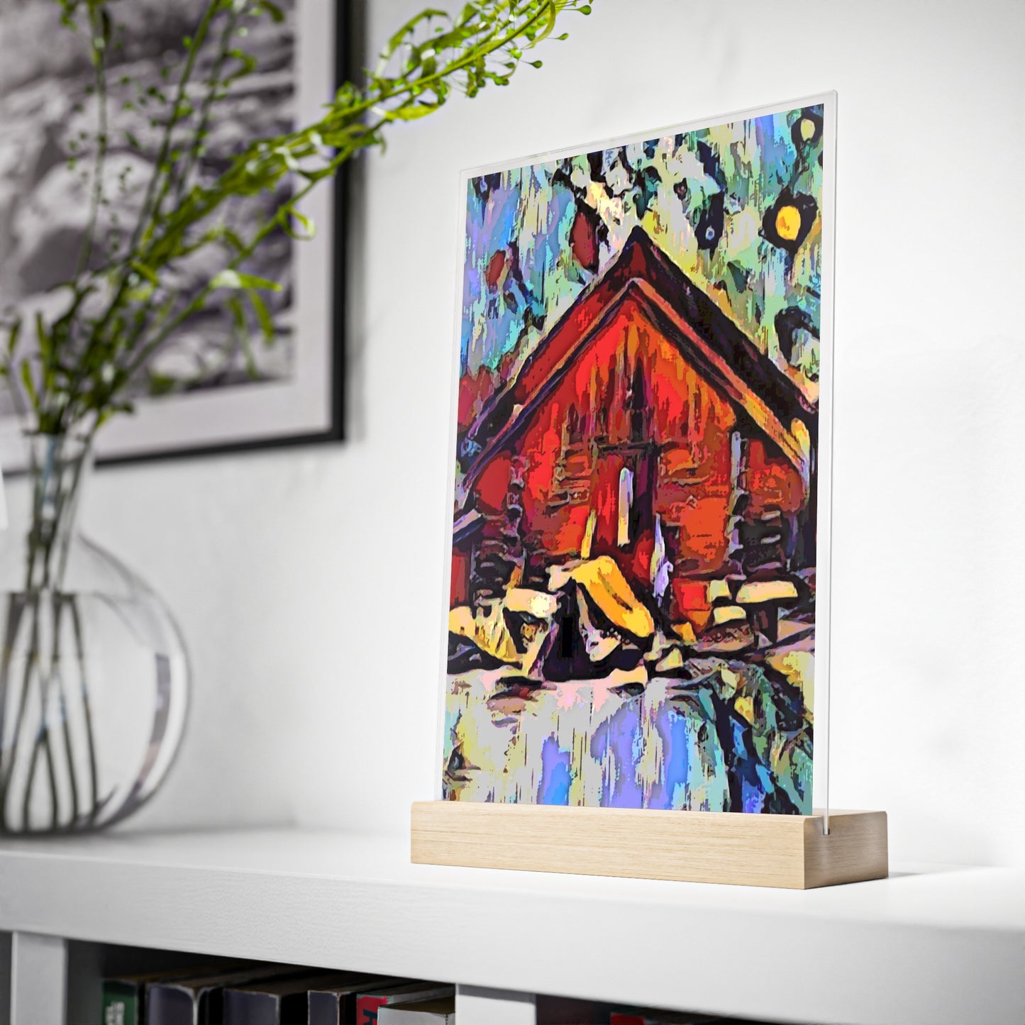 Acrylic Sign with Wooden Stand ... A Very Abstract "Mountain Winter Scene" ... Original Works. Copyright Phot's Photo_LODA: Les Objets D'Art. December 2023 ...