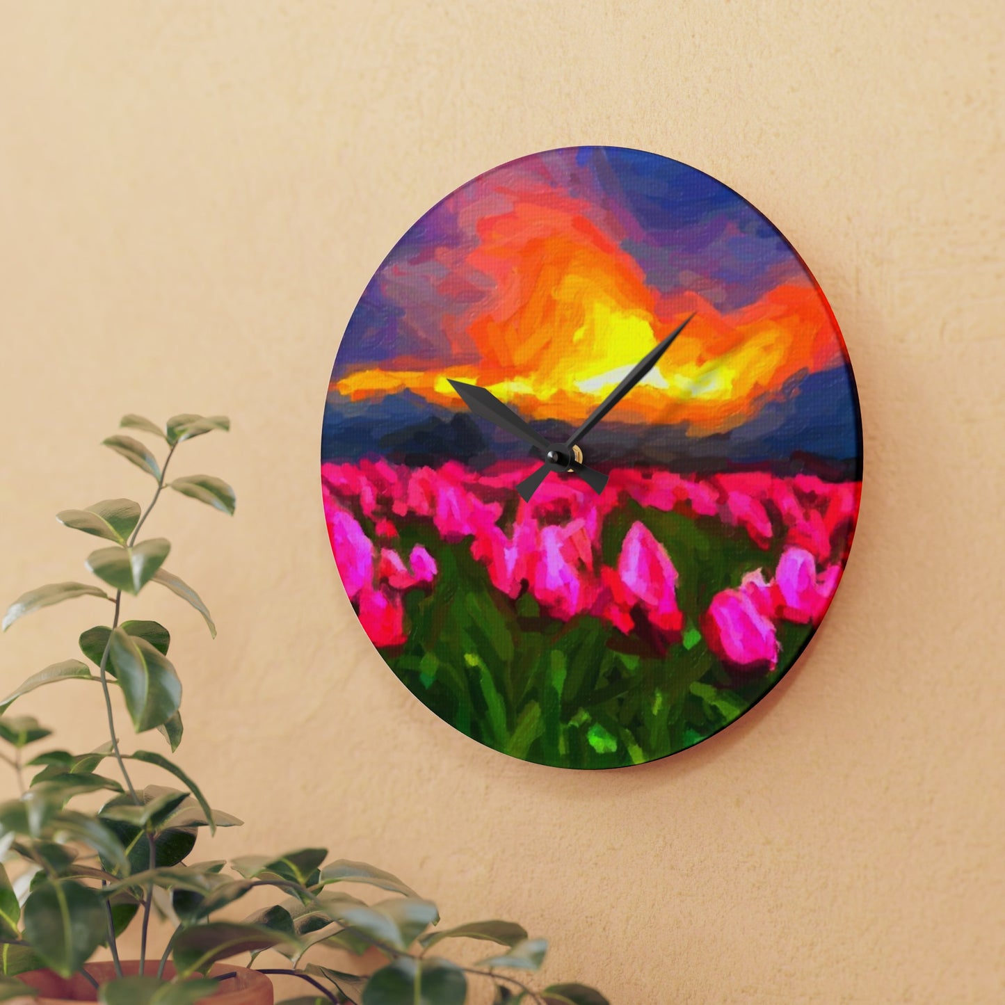 Acrylic Wall Clock ... Skagit Valley Tulips ... Skagit Valley, Washington ... Family Archives ... Original Works ... Circa 1980's ...