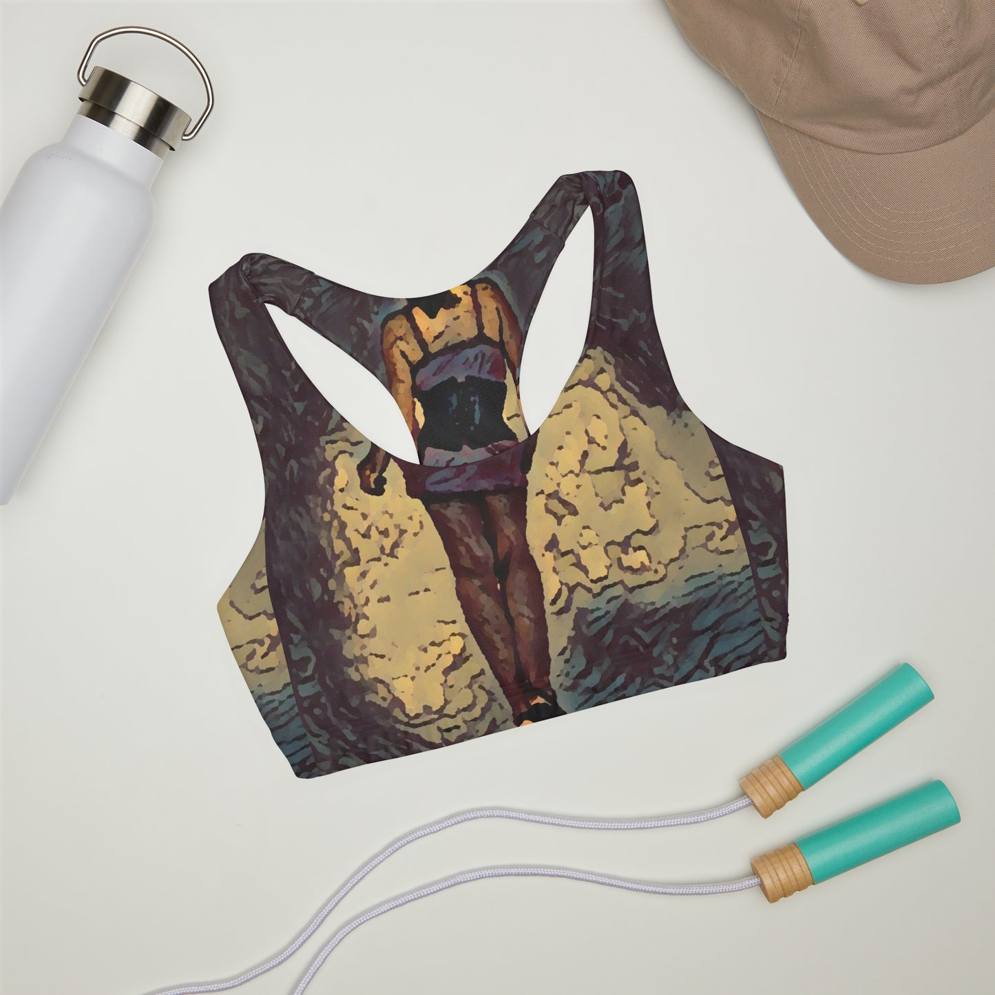 Girls' Double Lined Seamless Sports Bra (AOP) ...  I'll Walk 'A-Hundred-Miles' In Stilettos ... Original Works ... June 2023. Central Idaho, USA ...