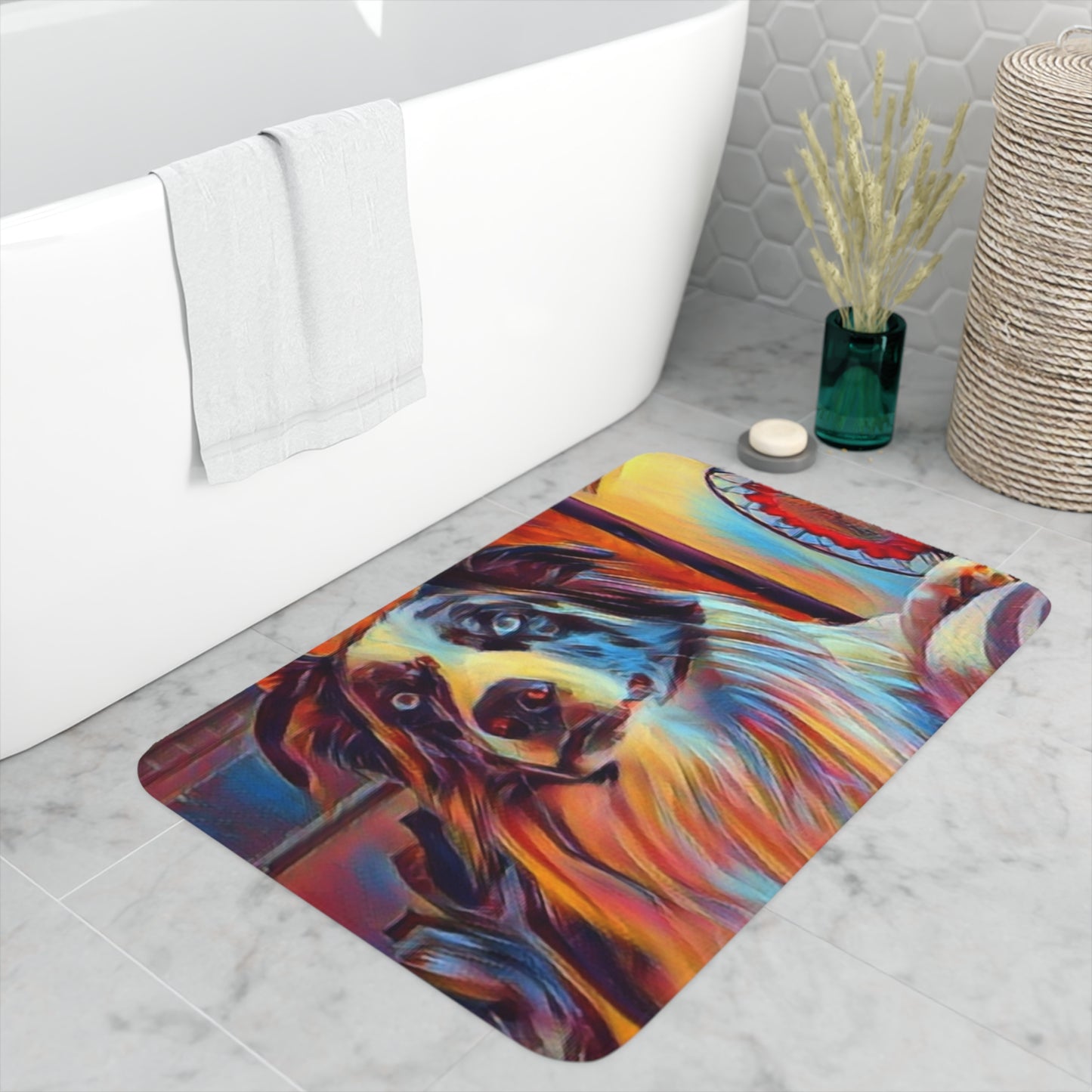 Memory Foam Bath Mat ... Ozzy-Hippensteel ... "Don't Cry Now ... Dry-Your-Eyes ... On-The-Wind". Original Works. May 2023.