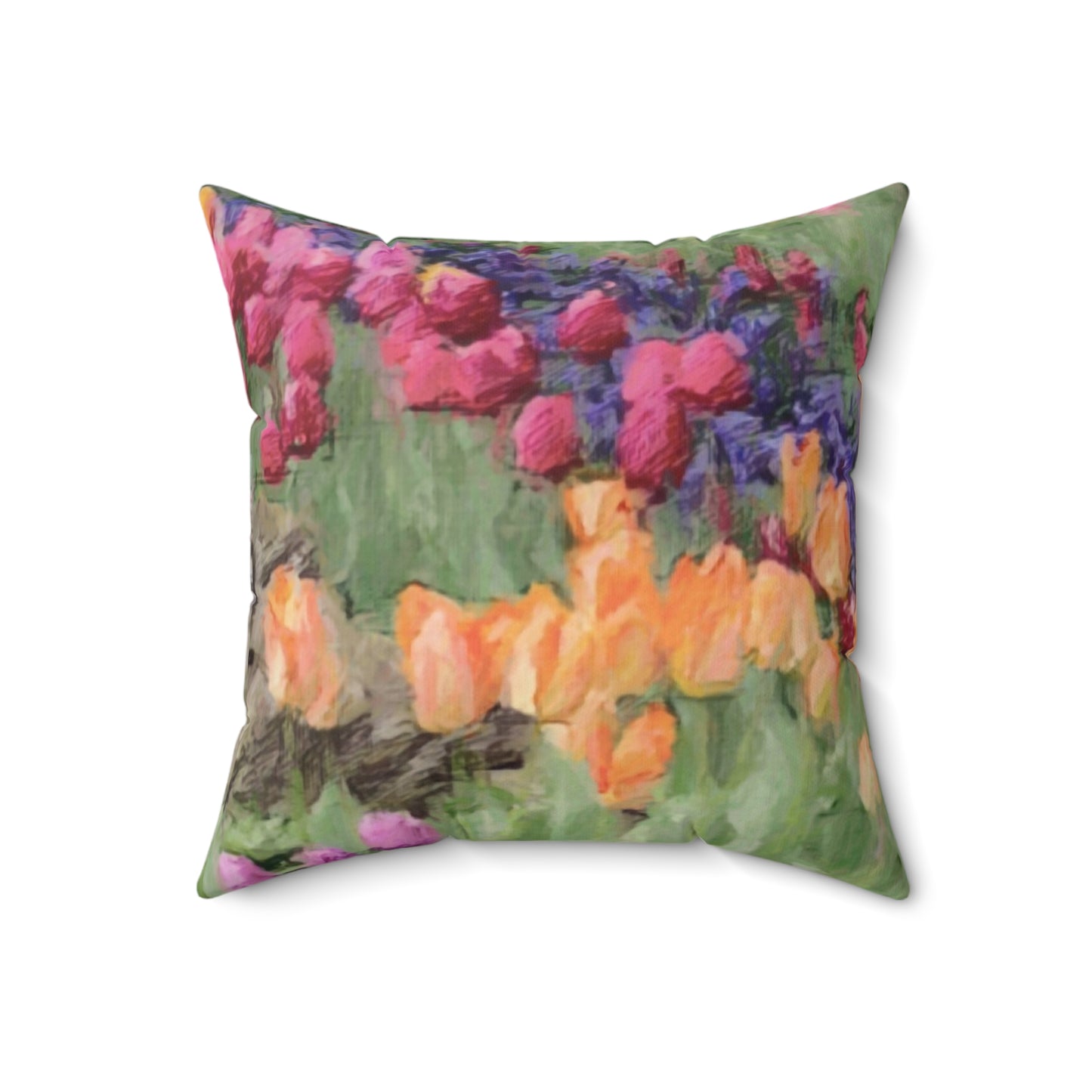 Spun Polyester Square Pillow ... Skagit Valley Tulips ... Skagit Valley, Washington ... Family Archives ... Original Works ... Circa 1980's ...