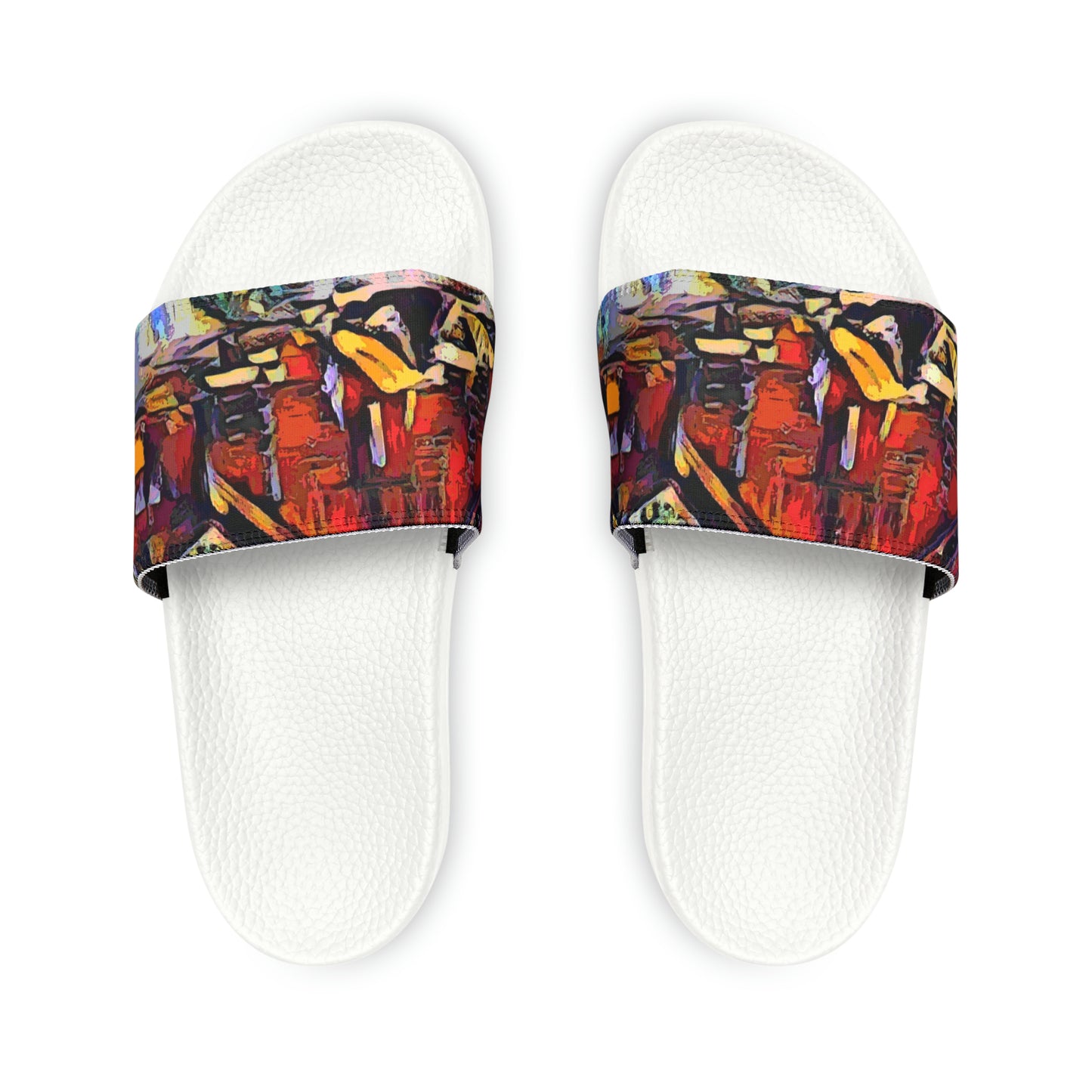 Women's PU Slide Sandals ... A Very Abstract "Mountain Winter Scene" ... Original Works. Copyright Phot's Photo_LODA: Les Objets D'Art. December 2023 ...