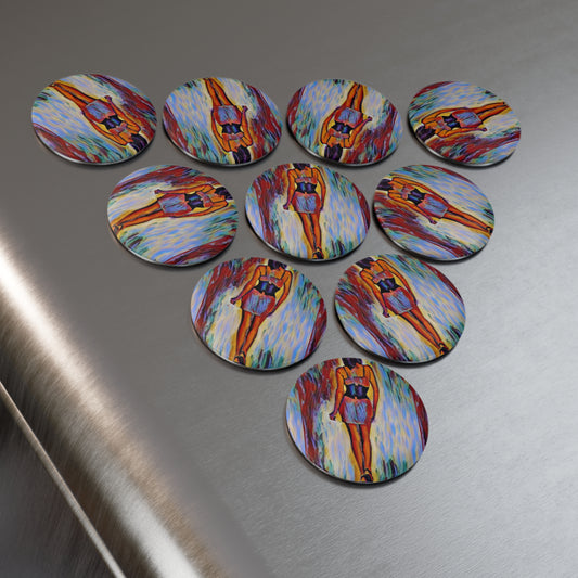 Button Magnet, Round (1 & 10 pcs) ...  I'll Walk 'A-Hundred-Miles' In Stilettos ... Original Works ... June 2023. Central Idaho, USA ...