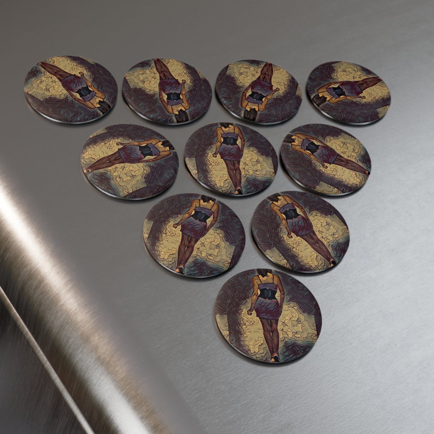 Button Magnet, Round (1 & 10 pcs) ...  I'll Walk 'A-Hundred-Miles' In Stilettos ... Original Works ... June 2023. Central Idaho, USA ...