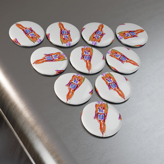 Button Magnet, Round (1 & 10 pcs) ... I'll Walk 'A-Hundred-Miles' In Stilettos ... Original Works ... June 2023. Central Idaho, USA ...