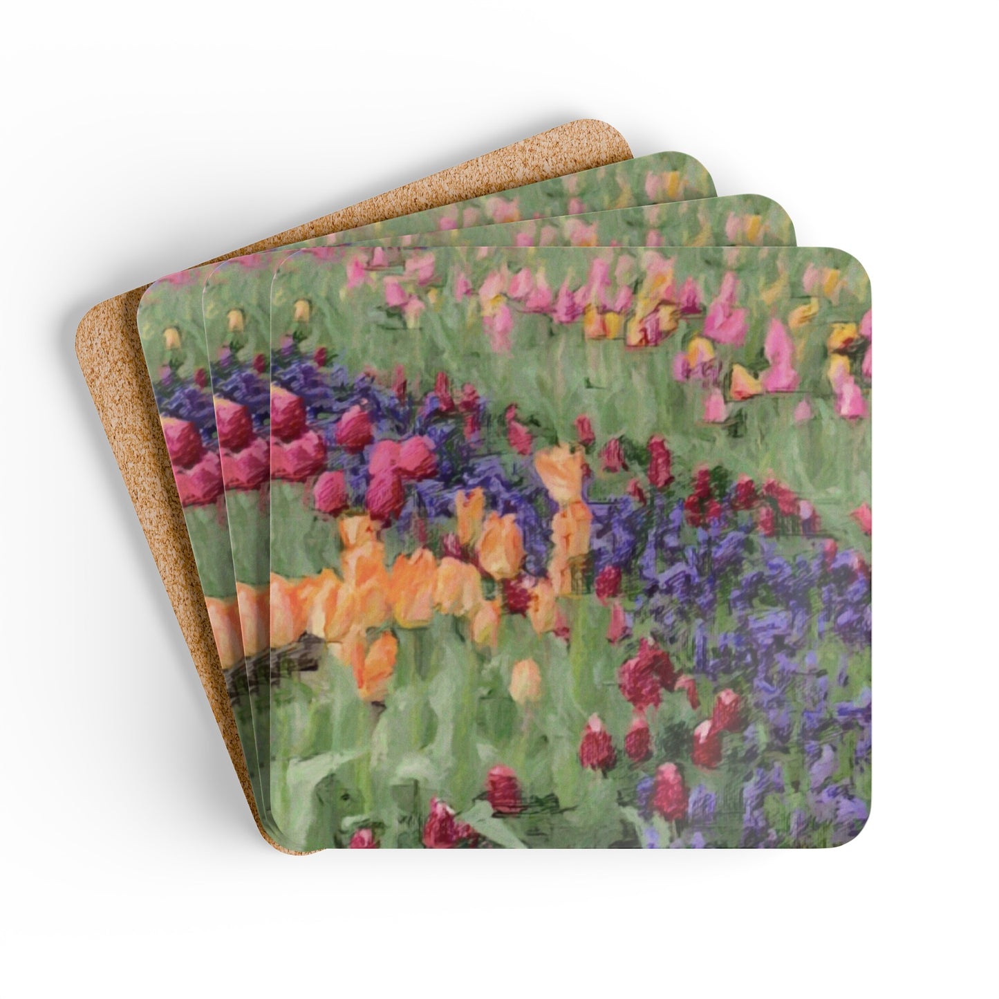 Corkwood Coaster Set ... Skagit Valley Tulips ... Skagit Valley, Washington ... Family Archives ... Original Works ... Circa 1980's ...