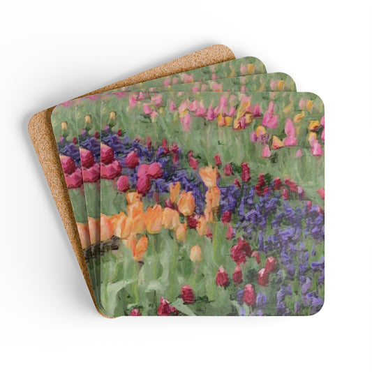Corkwood Coaster Set ... Skagit Valley Tulips ... Skagit Valley, Washington ... Family Archives ... Original Works ... Circa 1980's ...