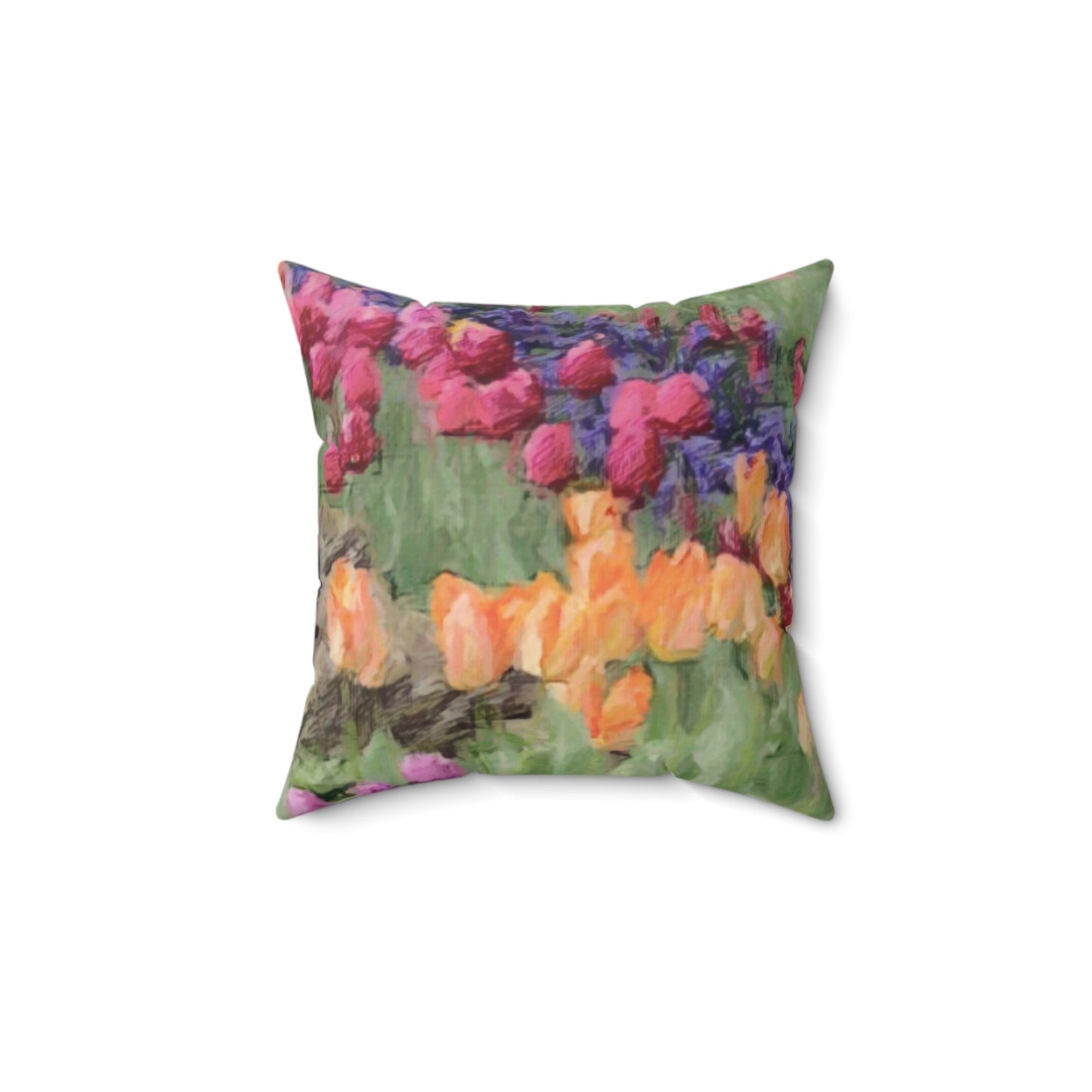 Spun Polyester Square Pillow ... Skagit Valley Tulips ... Skagit Valley, Washington ... Family Archives ... Original Works ... Circa 1980's ...