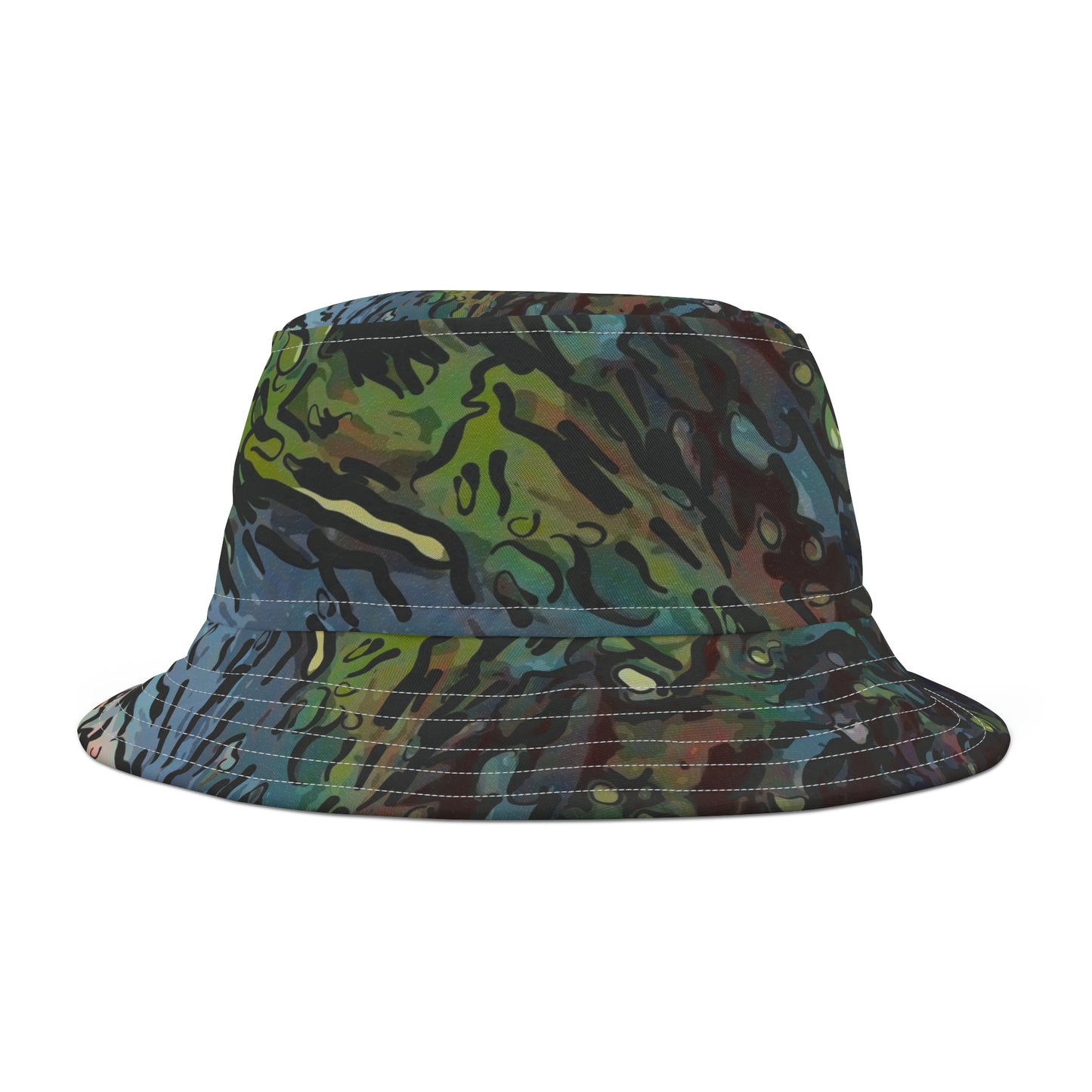 Bucket Hat (AOP) ... A Very Colorful Winter Abstract ... "Mountain Cabin & Vehicle On-A-Snowy-January 2024 Evening" ... Original Works ...