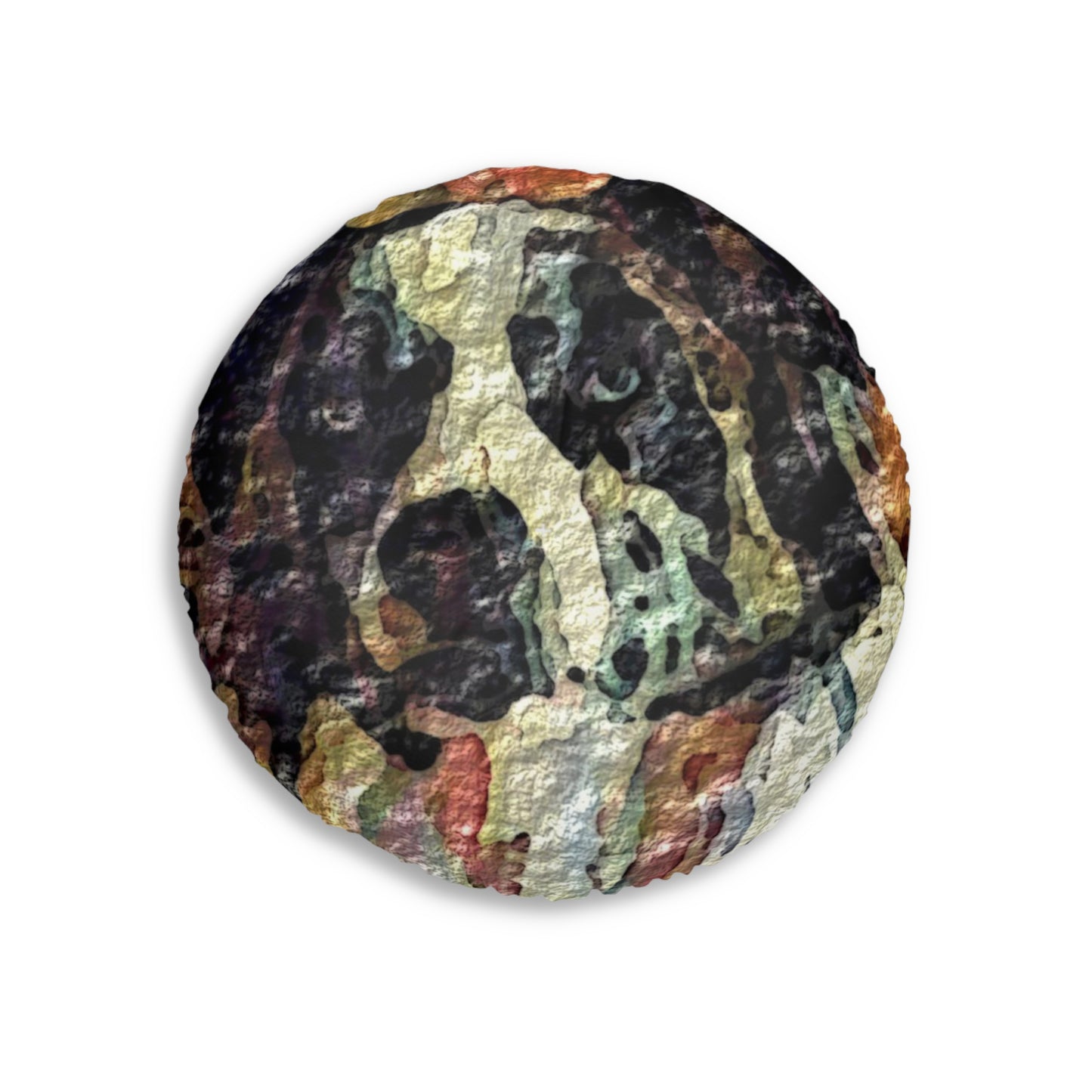 Tufted Floor Pillow, Round ... Ozzy-Hippensteel ... "Don't Cry Now ... Dry-Your-Eyes ... On-The-Wind". Original Works. May 2023.