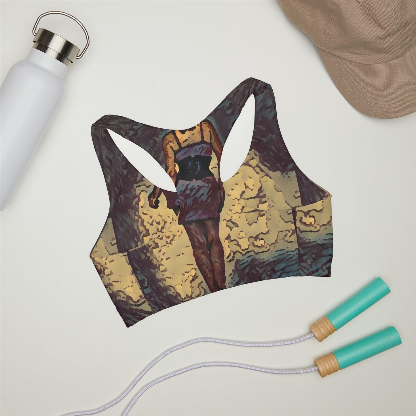 Girls' Double Lined Seamless Sports Bra (AOP) ...  I'll Walk 'A-Hundred-Miles' In Stilettos ... Original Works ... June 2023. Central Idaho, USA ...