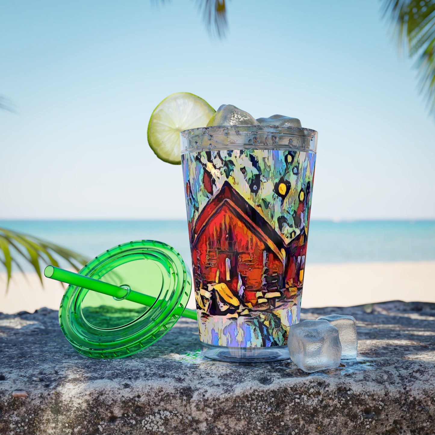 Sunsplash Tumbler with Straw, 16oz ... A Very Abstract "Mountain Winter Scene" ... Original Works. Copyright Phot's Photo_LODA: Les Objets D'Art. December 2023 ...
