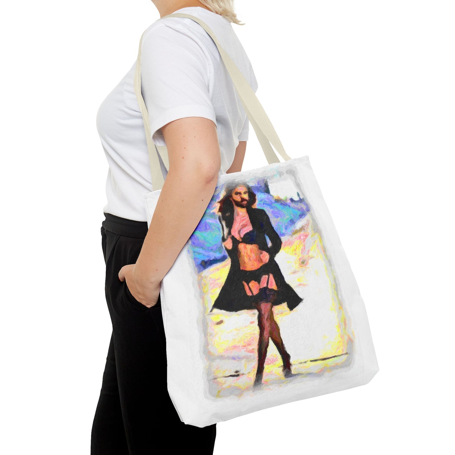 Tote Bag (AOP) ... The Low Spark of High_HEELED_Boys ... 'Garterbelt & Bra Inclusive!' ... Original Works ...