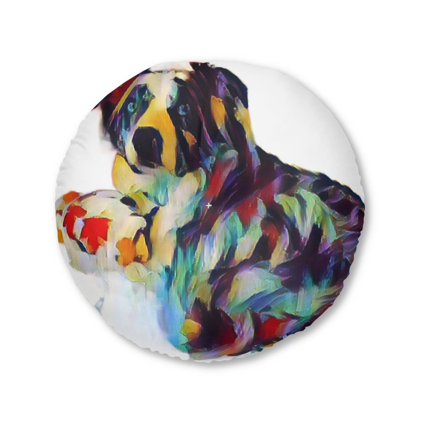 Tufted Floor Pillow, Round ... Ozzy-Hippensteel ... "Don't Cry Now ... Dry-Your-Eyes ... On-The-Wind". Original Works. May 2023.