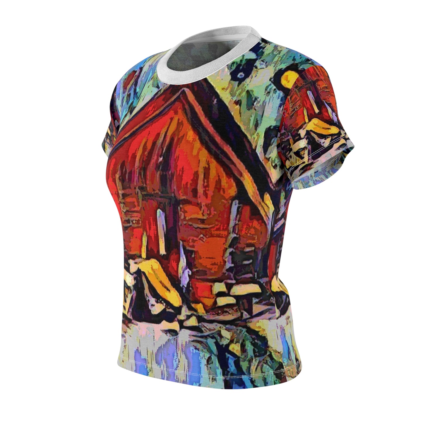 Women's Cut & Sew Tee (AOP) ... A Very Abstract "Mountain Winter Scene" ... Original Works. Copyright Phot's Photo_LODA: Les Objets D'Art. December 2023 ...