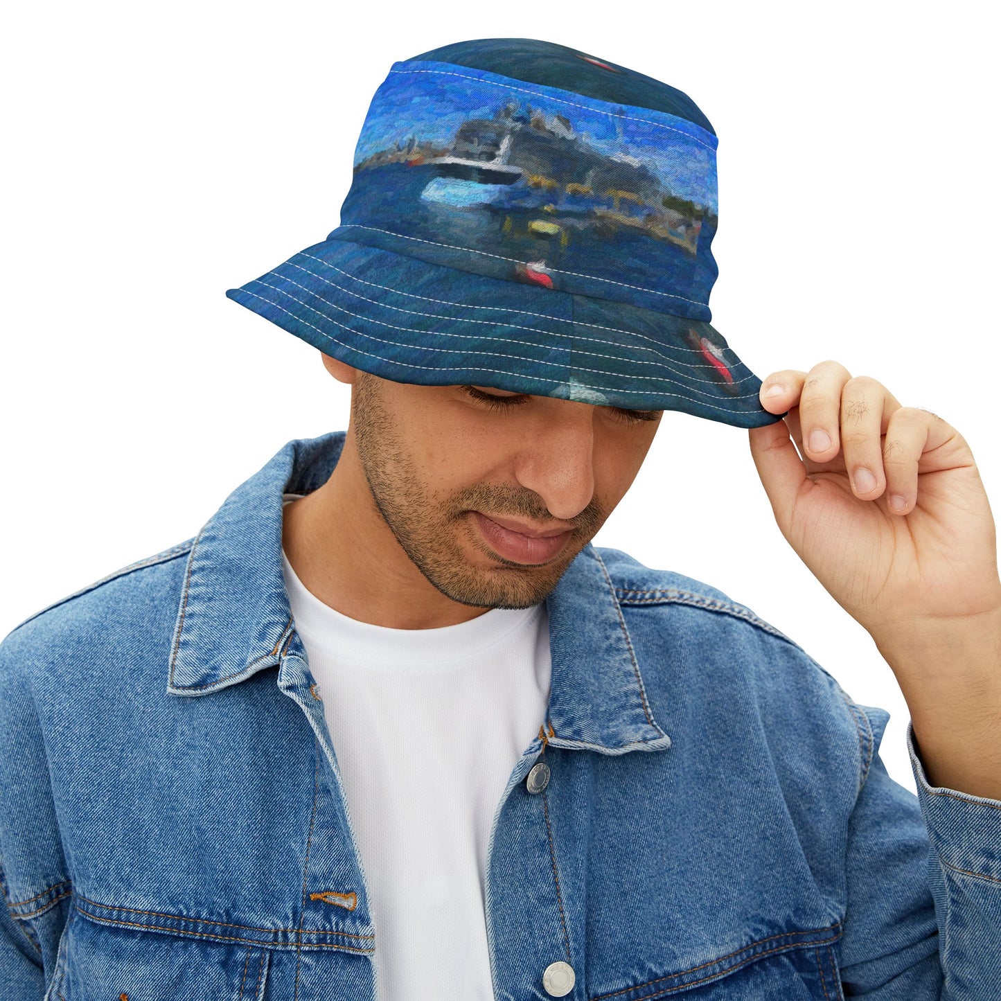 Bucket Hat (AOP) ... Into Vancouver Harbor We Arrive: Celebrity Edge-Cruise ... Vancouver, British Columbia ... June 2024 ... Original Works