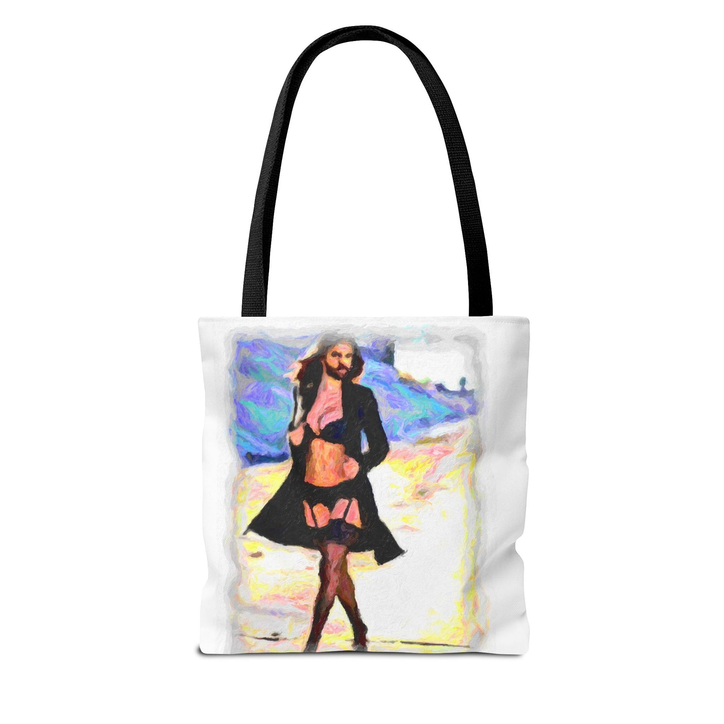 Tote Bag (AOP) ... The Low Spark of High_HEELED_Boys ... 'Garterbelt & Bra Inclusive!' ... Original Works ...