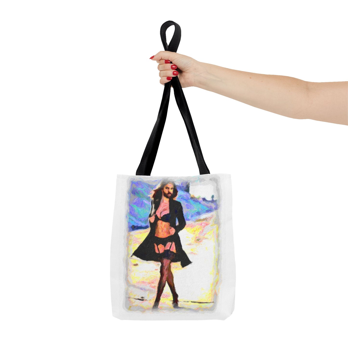 Tote Bag (AOP) ... The Low Spark of High_HEELED_Boys ... 'Garterbelt & Bra Inclusive!' ... Original Works ...
