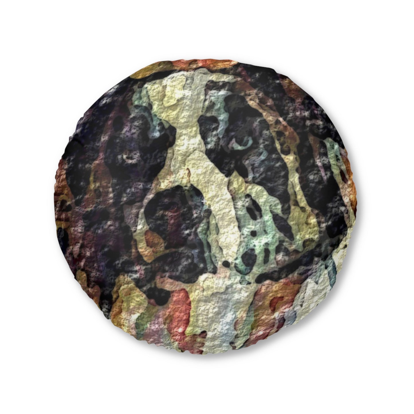 Tufted Floor Pillow, Round ... Ozzy-Hippensteel ... "Don't Cry Now ... Dry-Your-Eyes ... On-The-Wind". Original Works. May 2023.